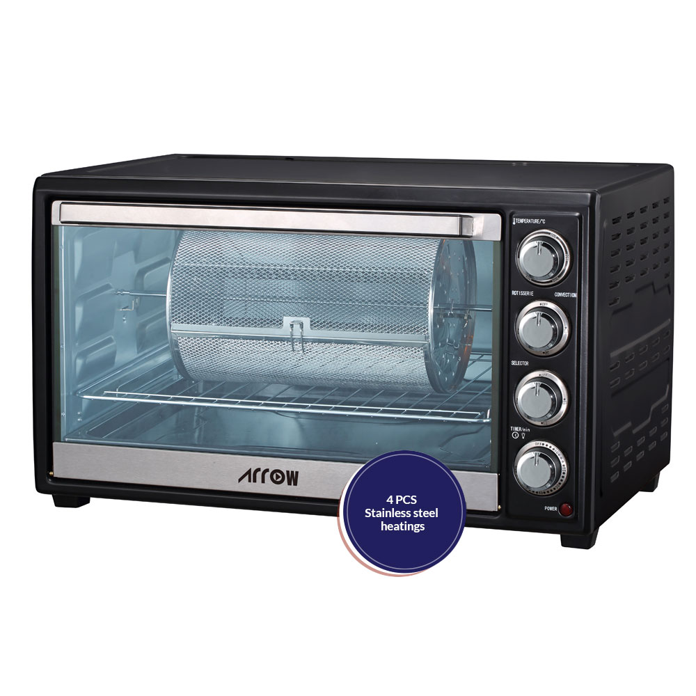 Arrow 60Liter, 2000W, Mini Electric Oven with Rotisserie & Convection & inside lamp, Black,RO-60EOW