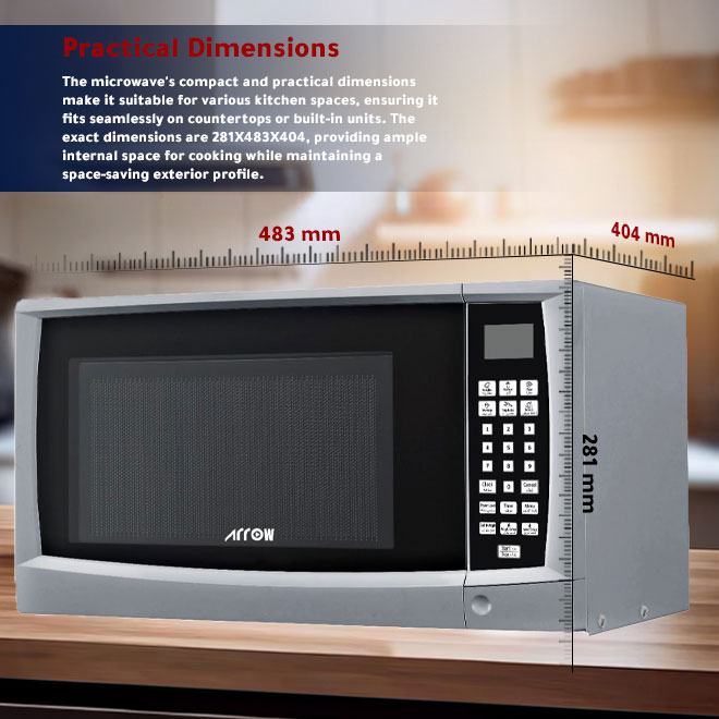 Arrow 23-liter Microwave RO-23MGS, 900 Watts Power, Digital Control Screen |RO-23MGS