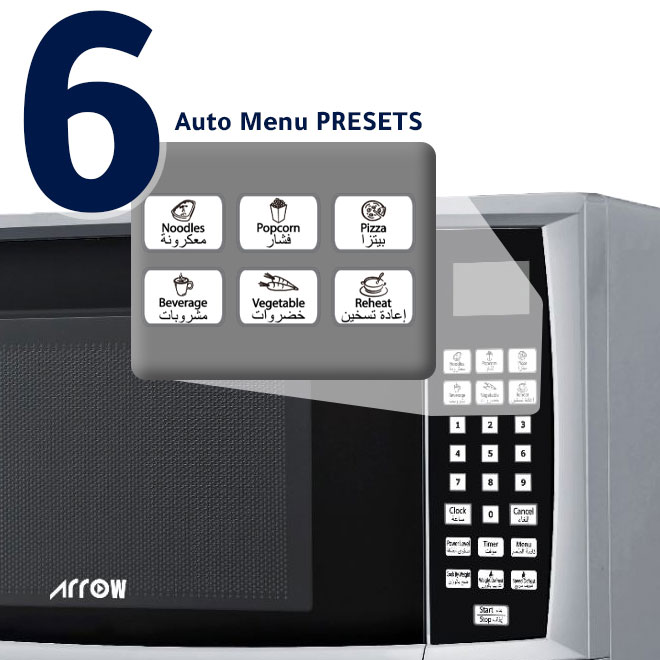 Arrow 23-liter Microwave RO-23MGS, 900 Watts Power, Digital Control Screen |RO-23MGS